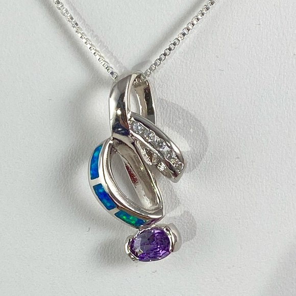 Beautiful 1/2 Carat 6x4MM Oval Cut Faceted Amethyst & Australian Opal Pendant - Picture 1 of 5